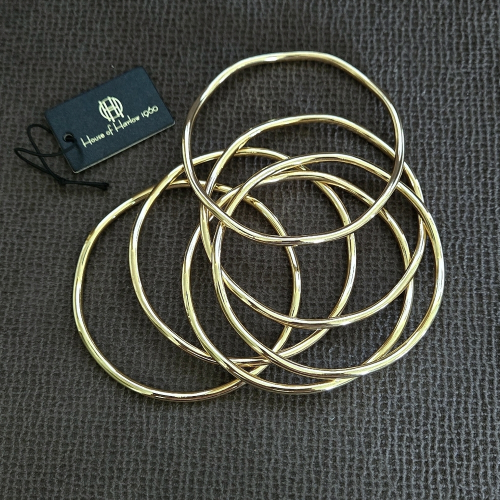 House🏠 of Harlow 1960 Set of Six6️⃣, Thin, Wavy🌊, Gold💛 Bangle Bracelets - Picture 12 of 15